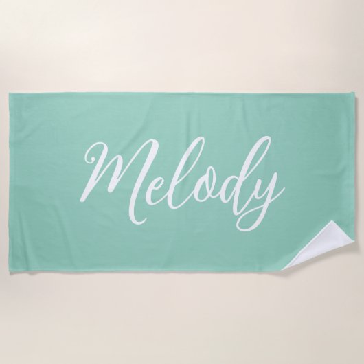 Chic Seafoam Green Custom Name Handwritten Script Strandlaken (Voorkant)