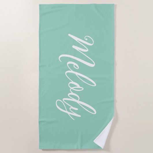 Chic Seafoam Green Custom Name Handwritten Script Strandlaken (Voorkant)