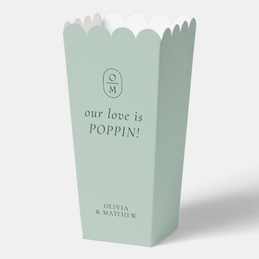 Chic Seafoam Green Monogram Popcorn Favor Box Bedankdoosjes (Voorkant)