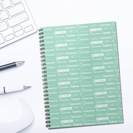 Chic Seafoam Green Personalized Name Collage Notitieboek