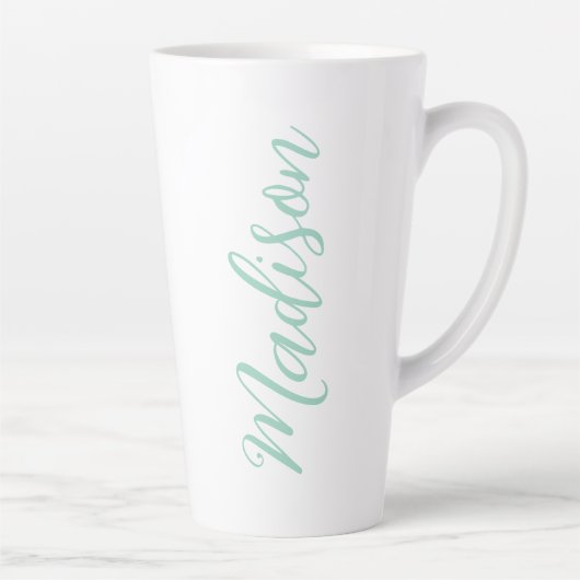 Chic Seafoam Groene Naam Handgeschreven Script Cus Latte Mok (Rechts)