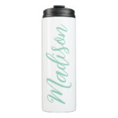 Chic Seafoam Groene Naam Handgeschreven Script Cus Thermosbeker (Voorkant)