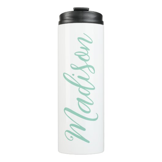 Chic Seafoam Groene Naam Handgeschreven Script Cus Thermosbeker (Voorkant)