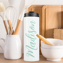 Chic Seafoam Groene Naam Handgeschreven Script Cus Thermosbeker