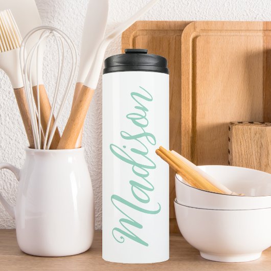 Chic Seafoam Groene Naam Handgeschreven Script Cus Thermosbeker