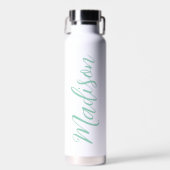 Chic Seafoam Groene Naam Handgeschreven Script Cus Waterfles (Voorkant)