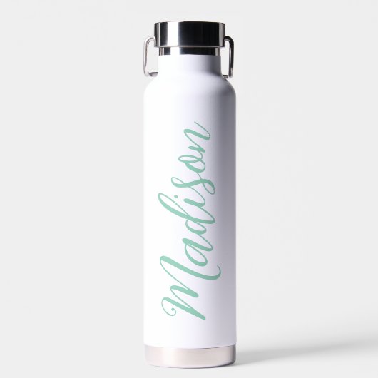 Chic Seafoam Groene Naam Handgeschreven Script Cus Waterfles (Voorkant)