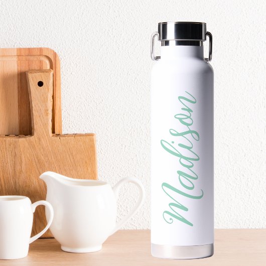 Chic Seafoam Groene Naam Handgeschreven Script Cus Waterfles