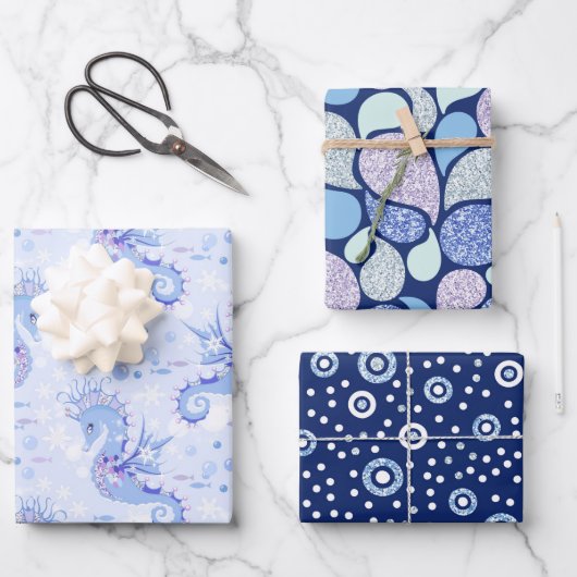 Chic Seahorse Girly Ocean Pattern Baby Girl Inpakpapier Vel (Voorkant)