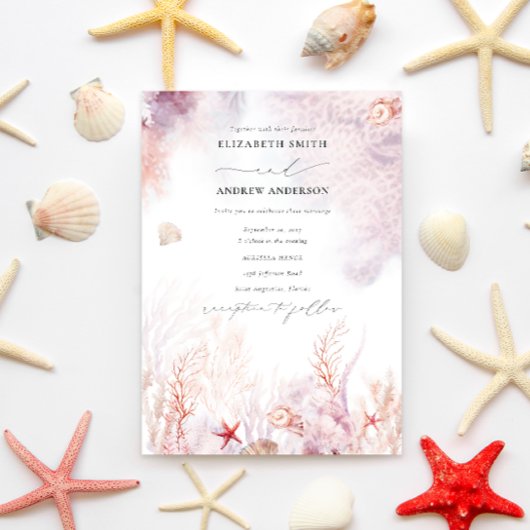 Chic Seashells Coral Underwater QR Code Weddenscha Kaart