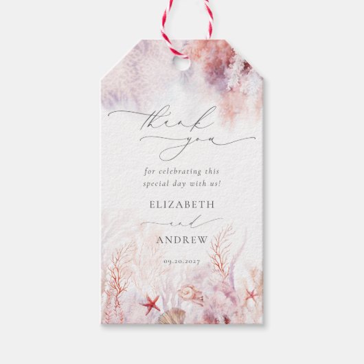 Chic Seashells Coral Underwater Weddenschap Bedank Cadeaulabel (Voorkant)