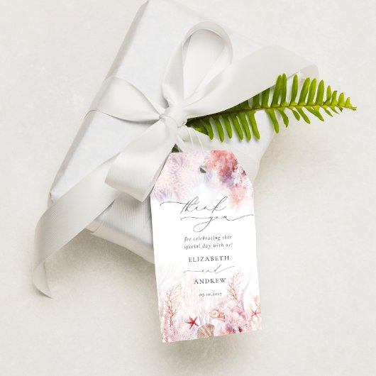 Chic Seashells Coral Underwater Weddenschap Bedank Cadeaulabel