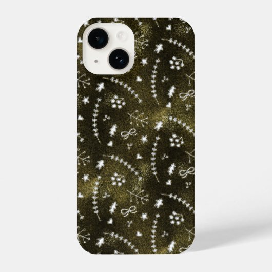 Chic Seasonal Golden Botanical Pattern kerst iPhone Hoesje (Achterkant)