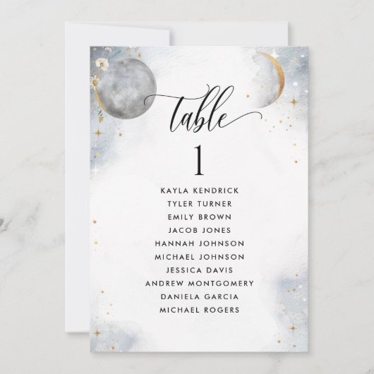 Chic Seating Plan Celestile Kaarten met gastnamen (Voorkant)