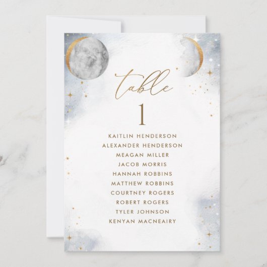 Chic Seating Plan Celestile Kaarten met gastnamen (Voorkant)