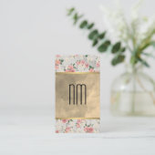 Chic Sepia Waterverf Monogram Gold Trim Floral Visitekaartje (Staand voorkant)