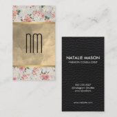 Chic Sepia Waterverf Monogram Gold Trim Floral Visitekaartje (Voorkant / Achterkant)