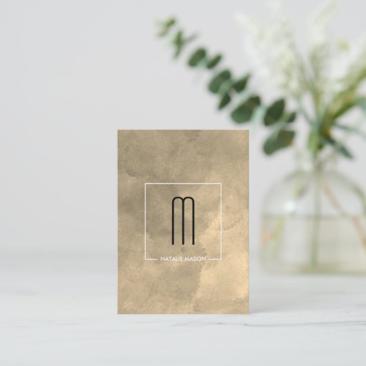 Chic Sepia Waterverf Monogram Visitekaartje (Staand voorkant)