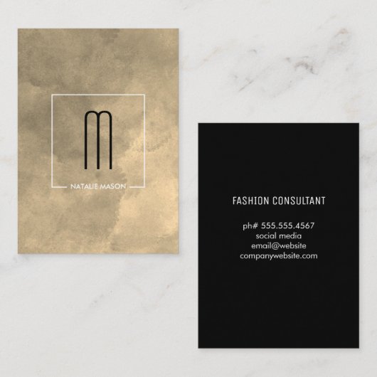 Chic Sepia Waterverf Monogram Visitekaartje (Voorkant / Achterkant)