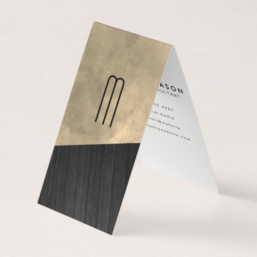 Chic Sepia Waterverf Wood Monogram Visitekaartje (Voorkant)