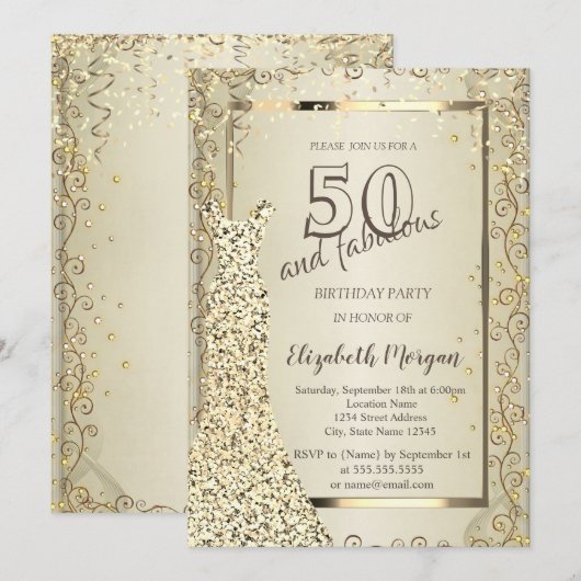 Chic Sequins Dress Gold 50th Birthday Kaart (Voorkant / Achterkant)