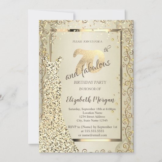 Chic Sequins Jurk Goud 70ste Verjaardag Kaart (Voorkant)