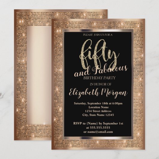 Chic Sequins Lijst 50th Birthday Kaart (Voorkant / Achterkant)