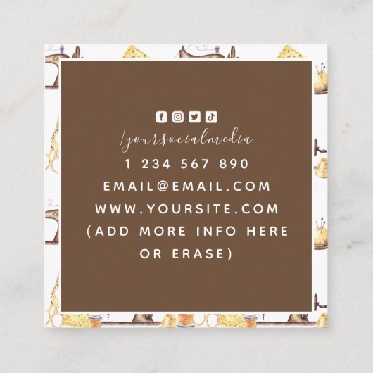 Chic  Sewing Machine Pattern Tailoring Vierkante Visitekaartje (Achterkant)