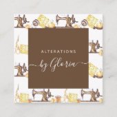 Chic  Sewing Machine Pattern Tailoring Vierkante Visitekaartje (Voorkant)