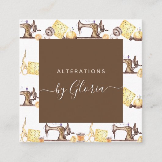 Chic  Sewing Machine Pattern Tailoring Vierkante Visitekaartje (Voorkant)