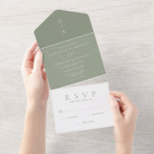 Chic Shades of Sage Green Wedding All In One Uitnodiging (Afscheurbaar)