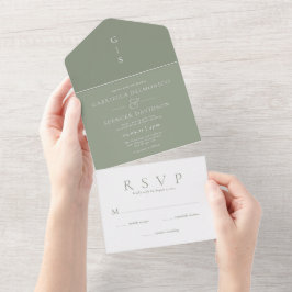 Chic Shades of Sage Green Wedding All In One Uitnodiging