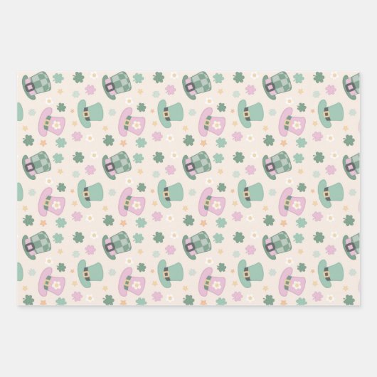 Chic Shamrock, boog en Pet Patrick's Day set van 3 Inpakpapier Vel (Voorkant)