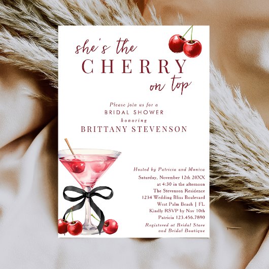Chic She's The Cherry On Top Martini Bridal Shower Kaart