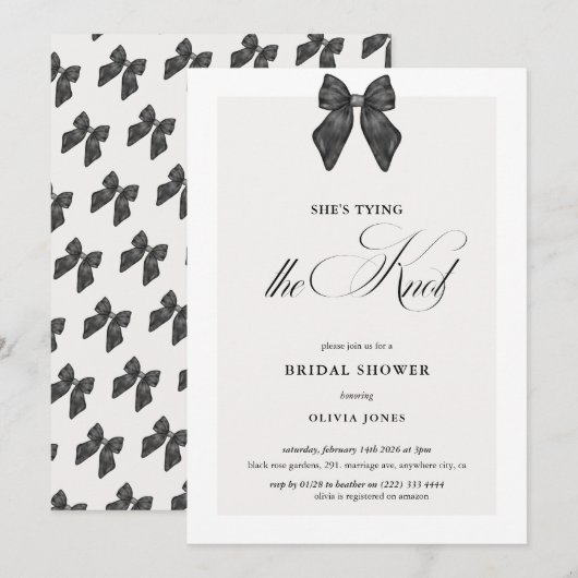 Chic 'She's Tying the Knot Black Bow Vrijgezellenf Kaart (Voorkant / Achterkant)
