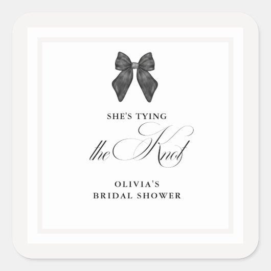 Chic 'She's Tying the Knot Black Bow Vrijgezellenf Vierkante Sticker (Voorkant)