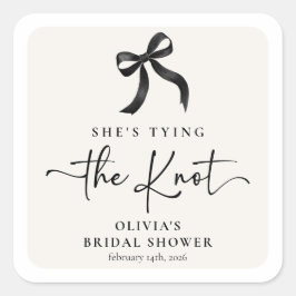 Chic She's Tying the Knot Zwarte Strik Bruidsdouch Vierkante Sticker