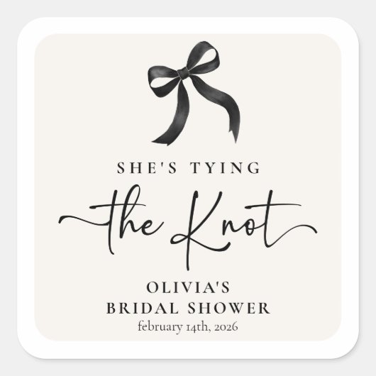 Chic She's Tying the Knot Zwarte Strik Bruidsdouch Vierkante Sticker (Voorkant)