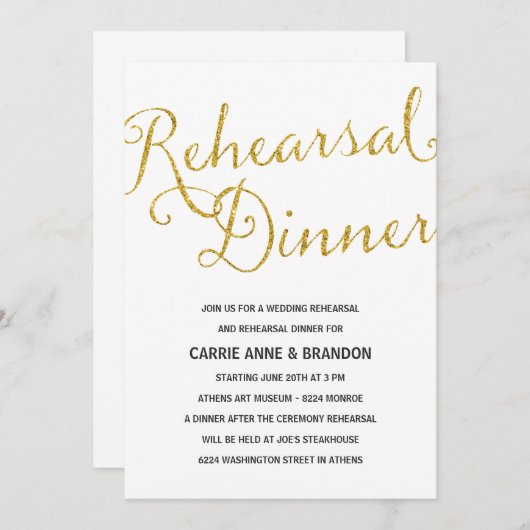 Chic Shimmer | Faux Gold Foil repetitie diner Kaart (Voorkant / Achterkant)