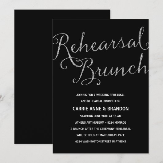 Chic Shimmer | Faux Silver Foil repesal Brunch Kaart (Voorkant / Achterkant)