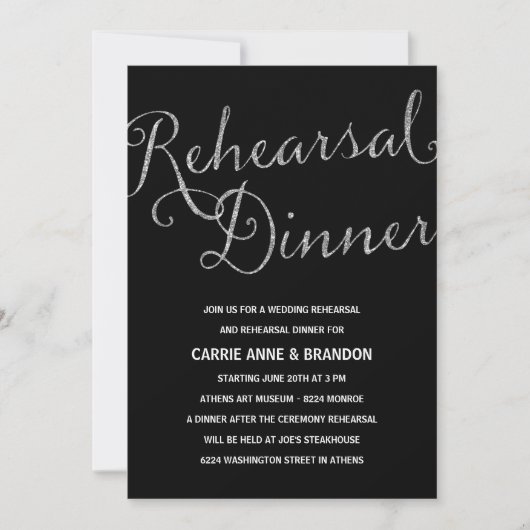 Chic Shimmer | Faux Silver Foil repesal Dinner Kaart (Voorkant)
