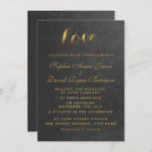 Chic Shining Gold Foil Love Black Wedite Kaart (Voorkant / Achterkant)