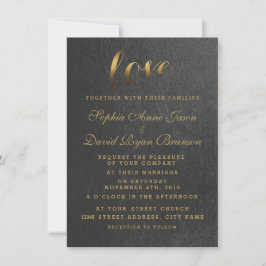 Chic Shining Gold Foil Love Black Wedite Kaart