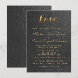 Chic Shining Gold Foil Love Black Wedite Kaart