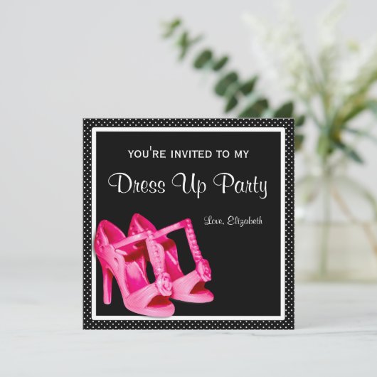 Chic Shoes Girly Pink and Black Dress Up Party Kaart (Staand voorkant)
