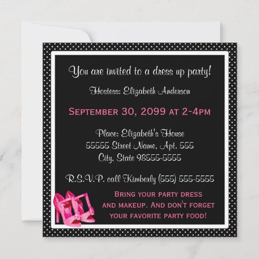Chic Shoes Girly Pink and Black Dress Up Party Kaart (Achterkant)