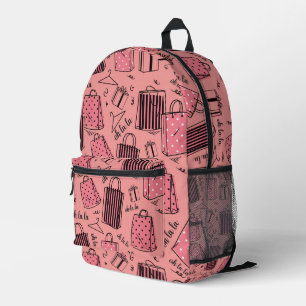Chic Shopper – Roze met Boutique-geïnspireerde pri Bedrukte Rugzak