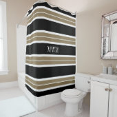 CHIC SHOWER CURTAIN_620 TAN/BLACK/WHITE STRIPES DOUCHEGORDIJN (In situ)