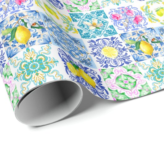 Chic Siciliaanse azulejo Amalfi Mediterrane tegels Cadeaupapier (Rol Hoek)