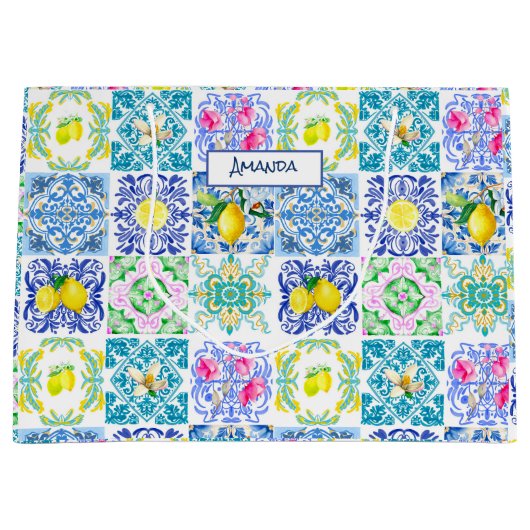 Chic Siciliaanse azulejo Amalfi Mediterrane tegels Groot Cadeauzakje (Voorkant)